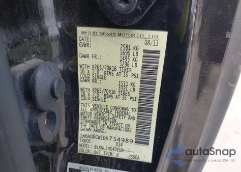 2013 Nissan Frontier Sv from USA, damaged, VIN 1N6AD0CW1DN754989